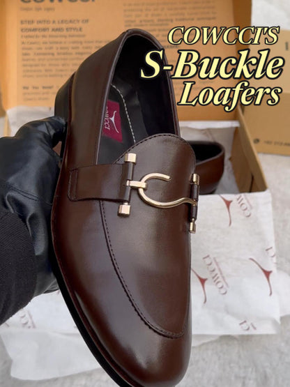 Luxury Italian Leather Loafers – Elegant Brown Slip-Ons with Gold S buckle Detail